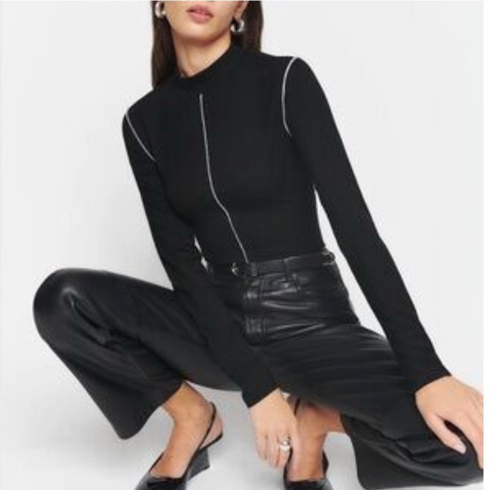 NWT Reformation Stacey Mock-Neck Knit Top Black Size XS